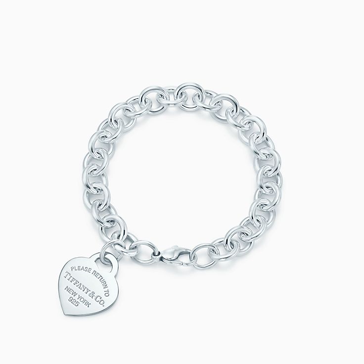 Return to Tiffany™ heart tag in silver with enamel finish on a bracelet, medium.
