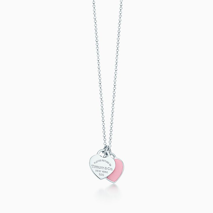 Return to Tiffany™ mini double heart tag pendant in silver with enamel finish.