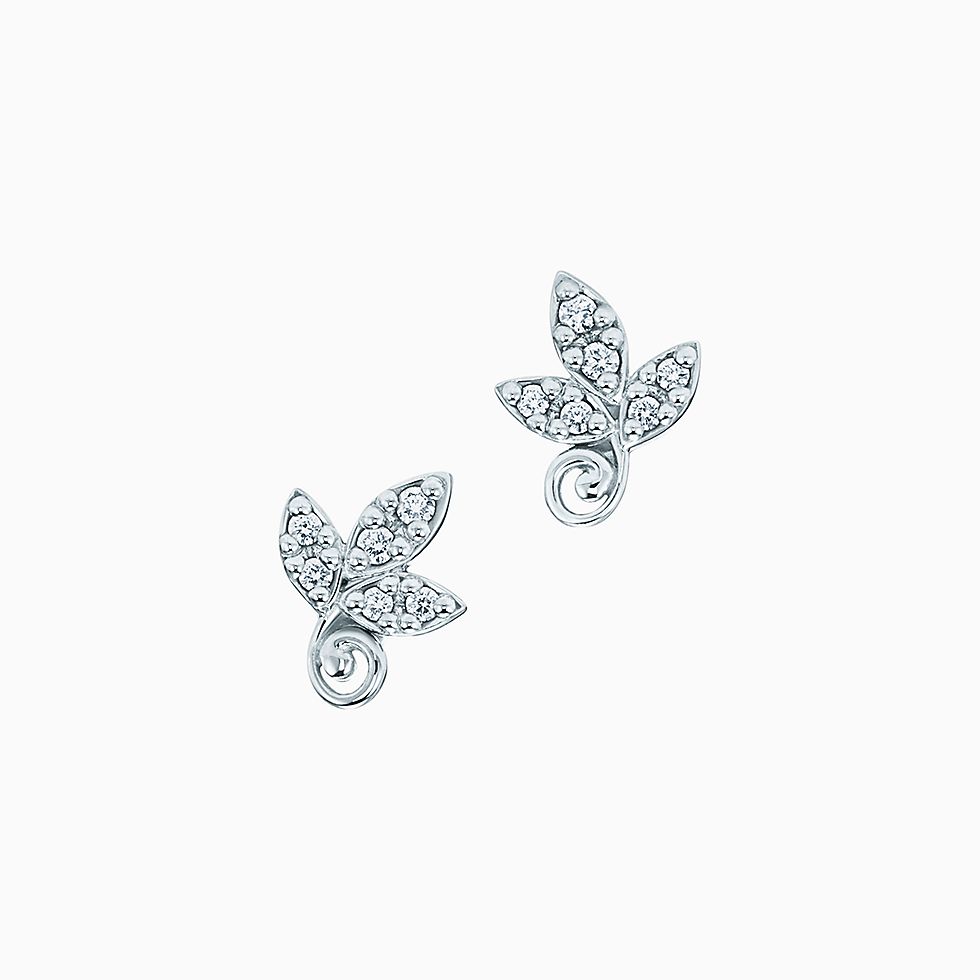 Paloma Picasso® Olive Leaf earrings in 18k white gold with diamonds.
