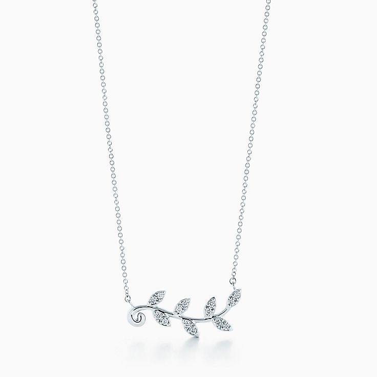 Paloma Picasso® Olive Leaf vine pendant in 18k white gold with diamonds.