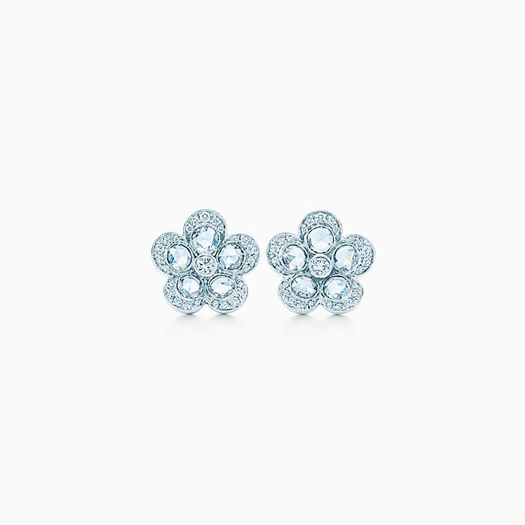 Search Results Tiffany Co New Tiffany Enchant Flower Earrings In Platinum With Diamonds Small