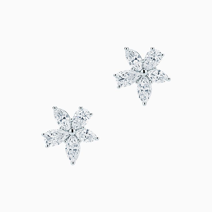 Tiffany Victoria® mixed cluster earrings in platinum with diamonds, large.