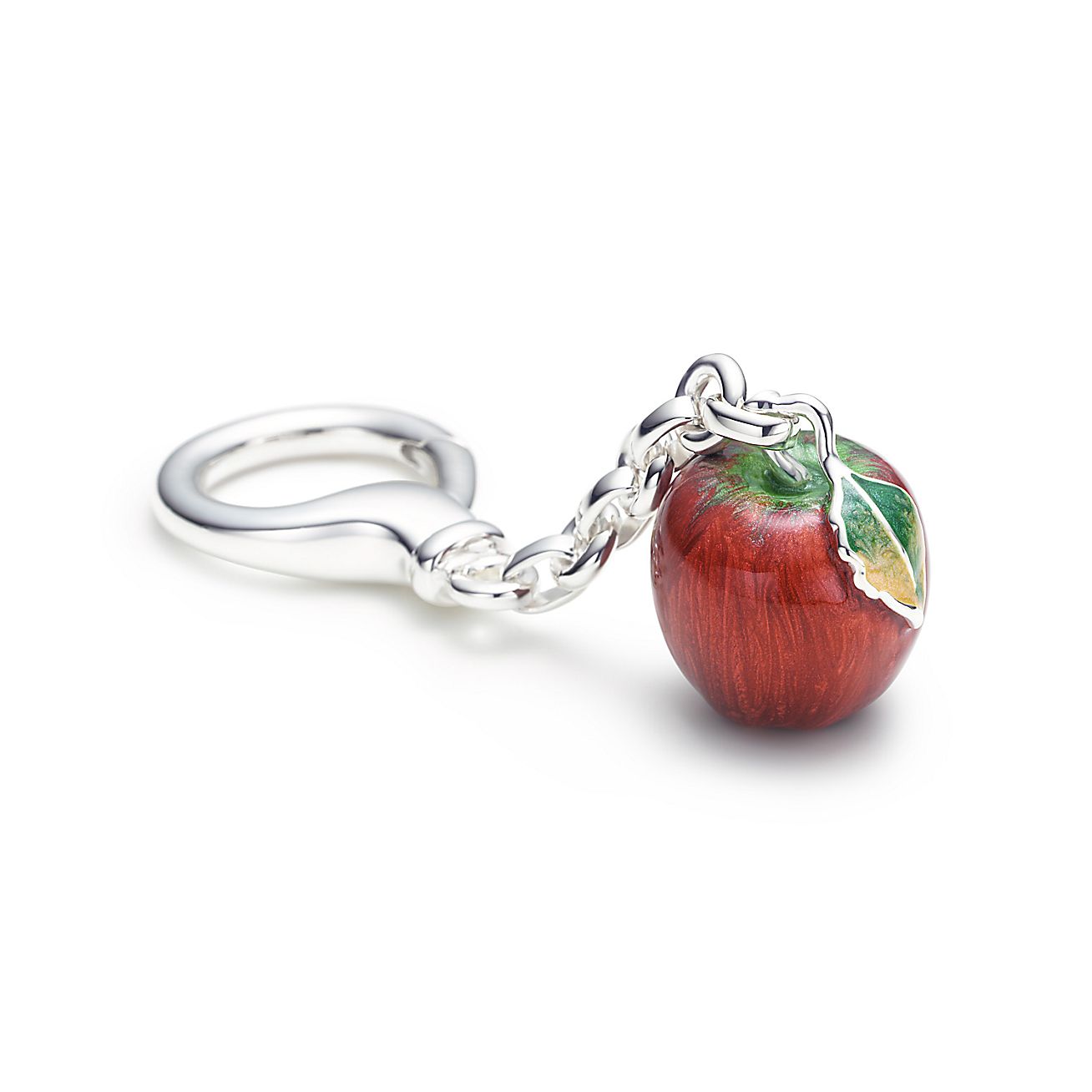 Apple key ring with enamel finish in sterling silver. Tiffany & Co.