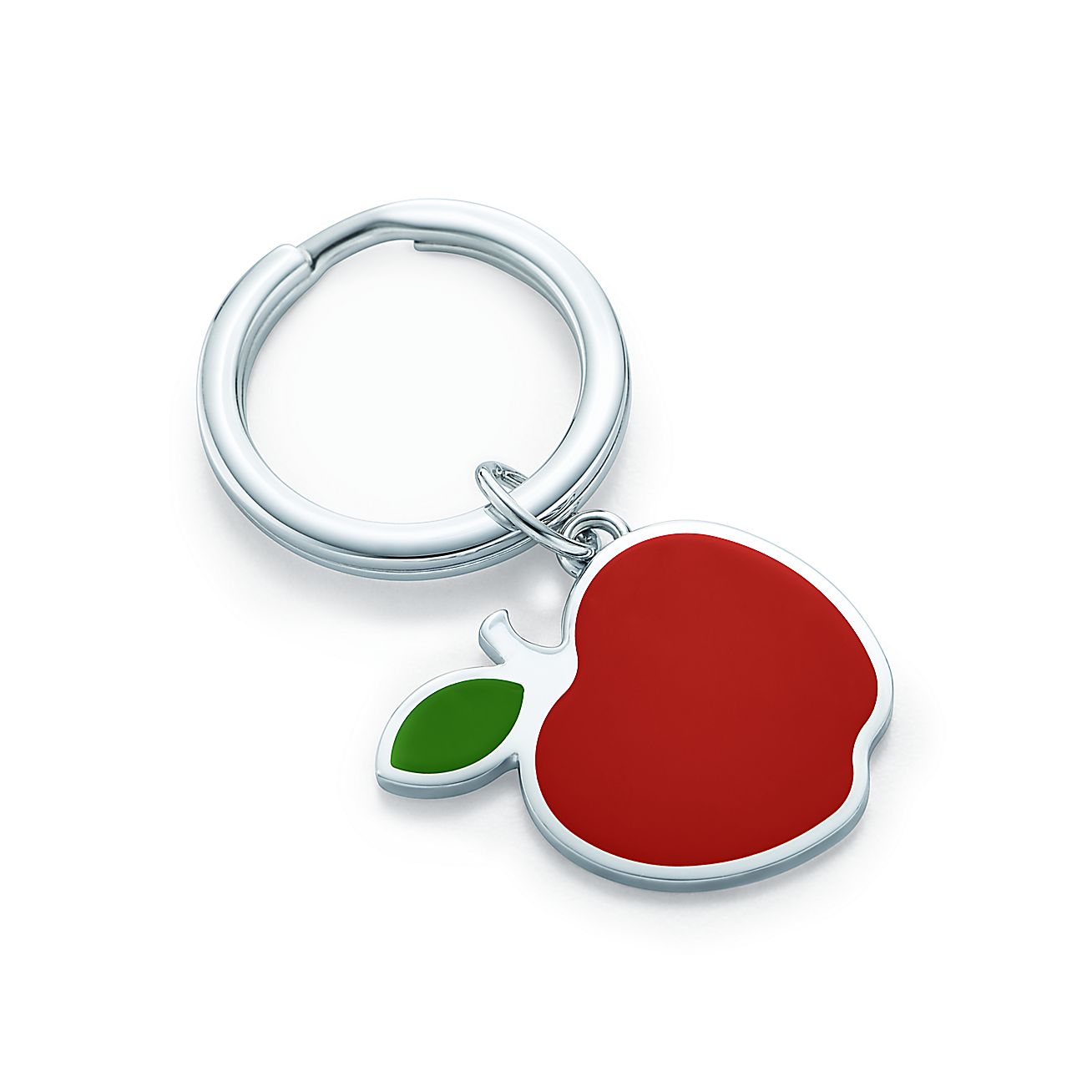 Apple key ring with red and green enamel finish in sterling silver