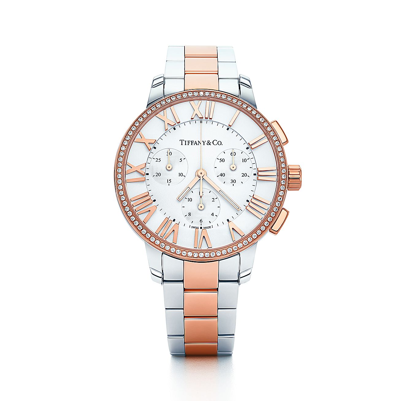 Atlas® dome watch in 18k rose gold and stainless steel with diamonds