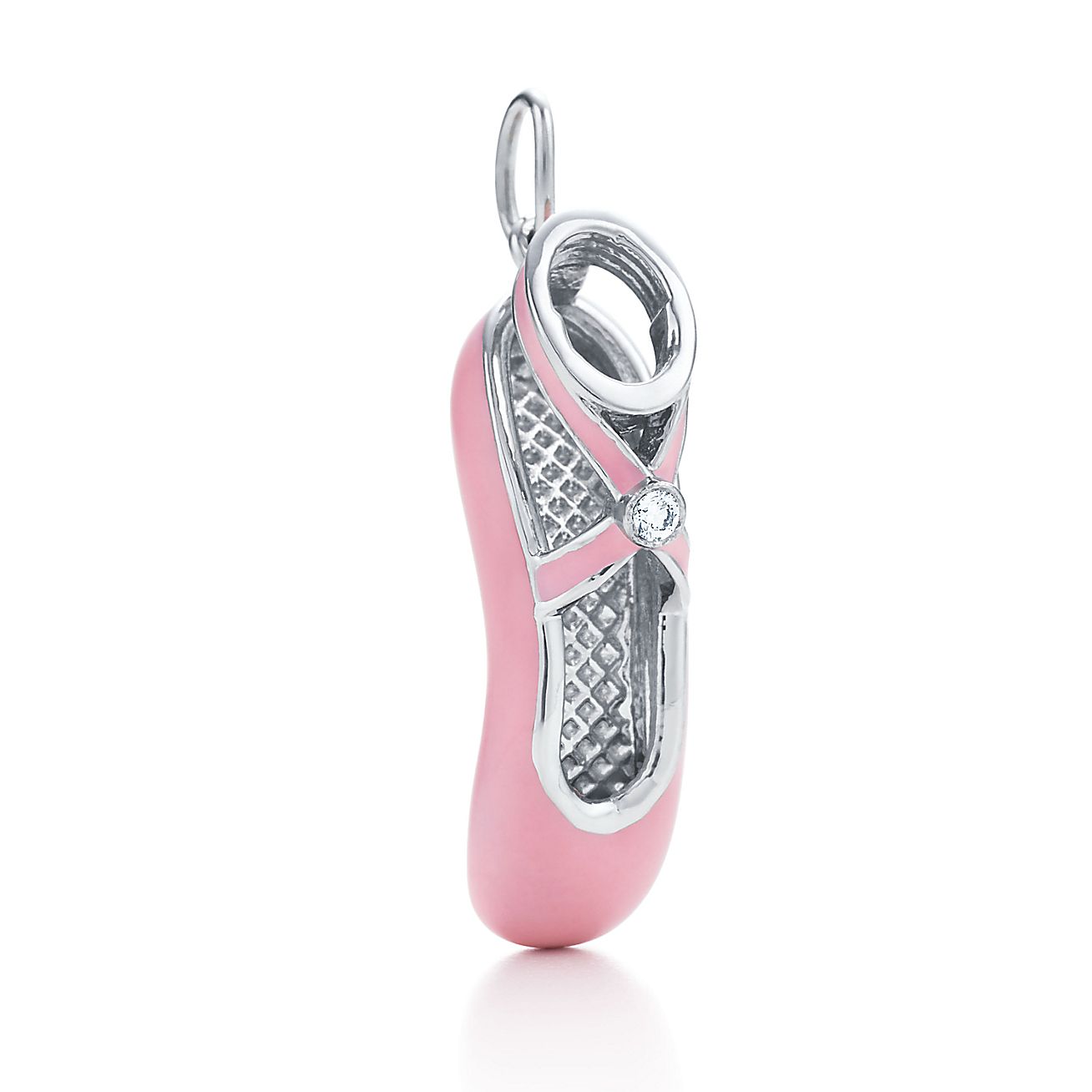 Ballet Slipper charm with a diamond and pink enamel finish in platinum ...