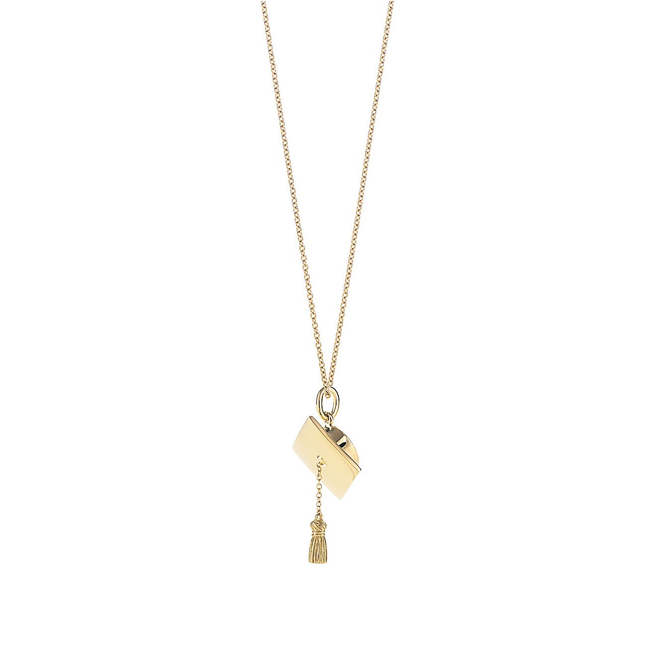 Graduation Cap & Tassel charm. 18k gold. On a chain. Tiffany & Co.