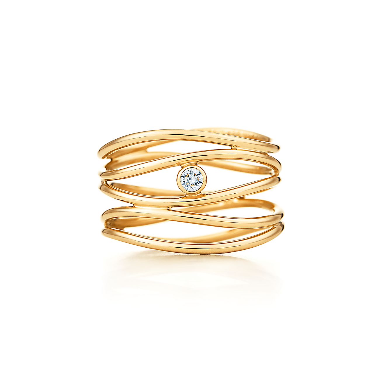 Elsa Peretti™ Wave fiverow diamond ring in 18k gold. Tiffany & Co.