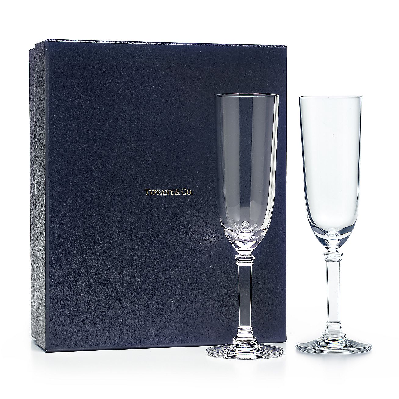 Hampton champagne flute set in crystal. Tiffany & Co.