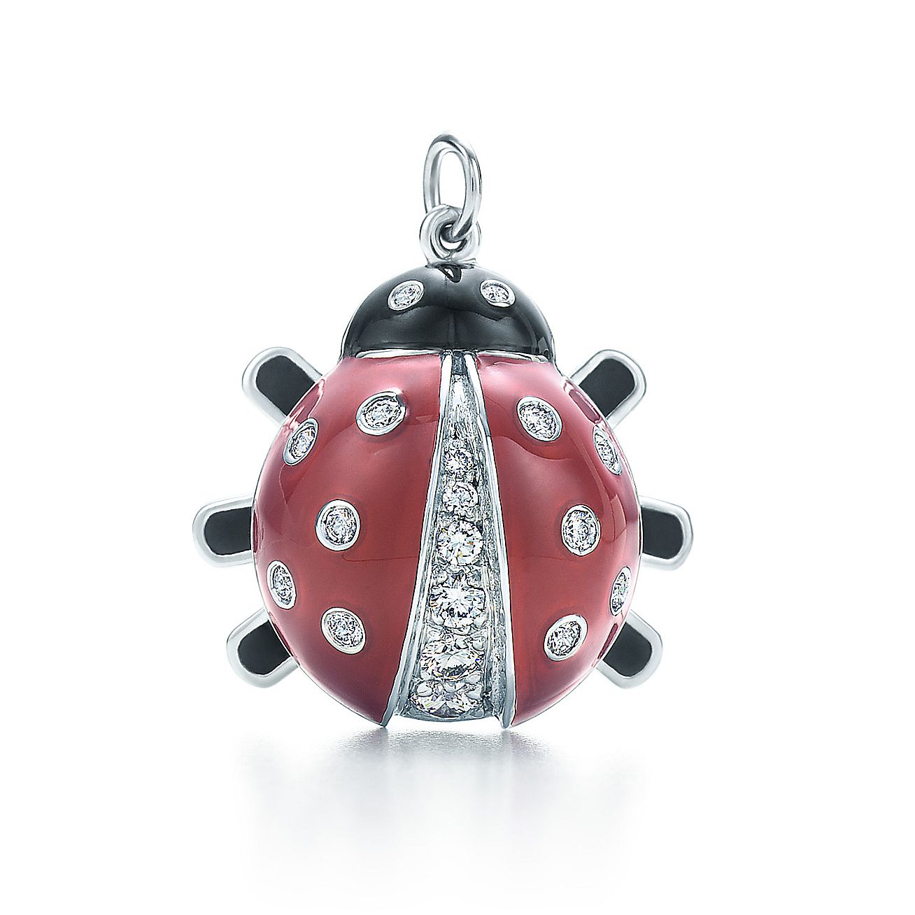Ladybug charm with diamonds and enamel finish in platinum. Tiffany & Co.