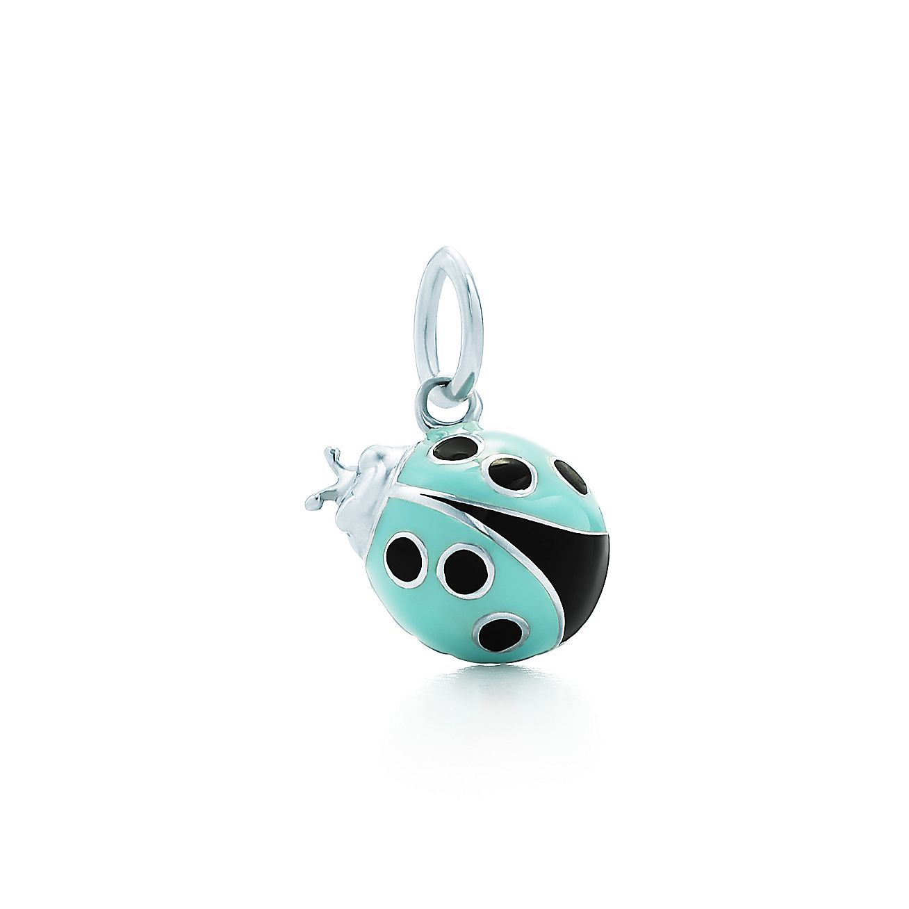 Ladybug charm in sterling silver with blue and black enamel finish