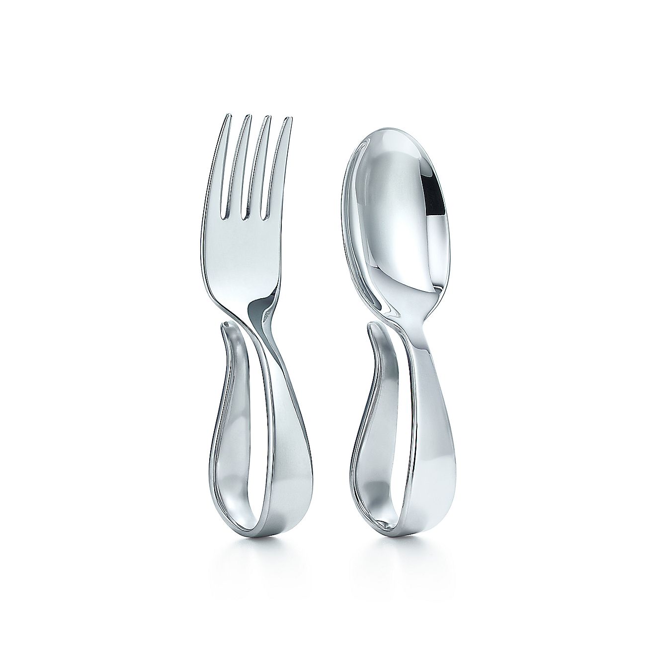 Loop fork and spoon baby set in sterling silver. Tiffany & Co.