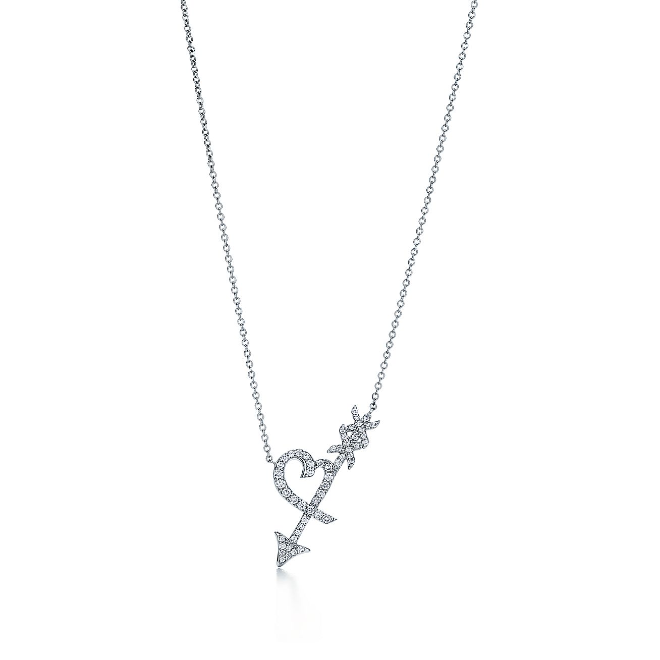 Paloma Picasso® Loving Heart arrow pendant in white gold with diamonds