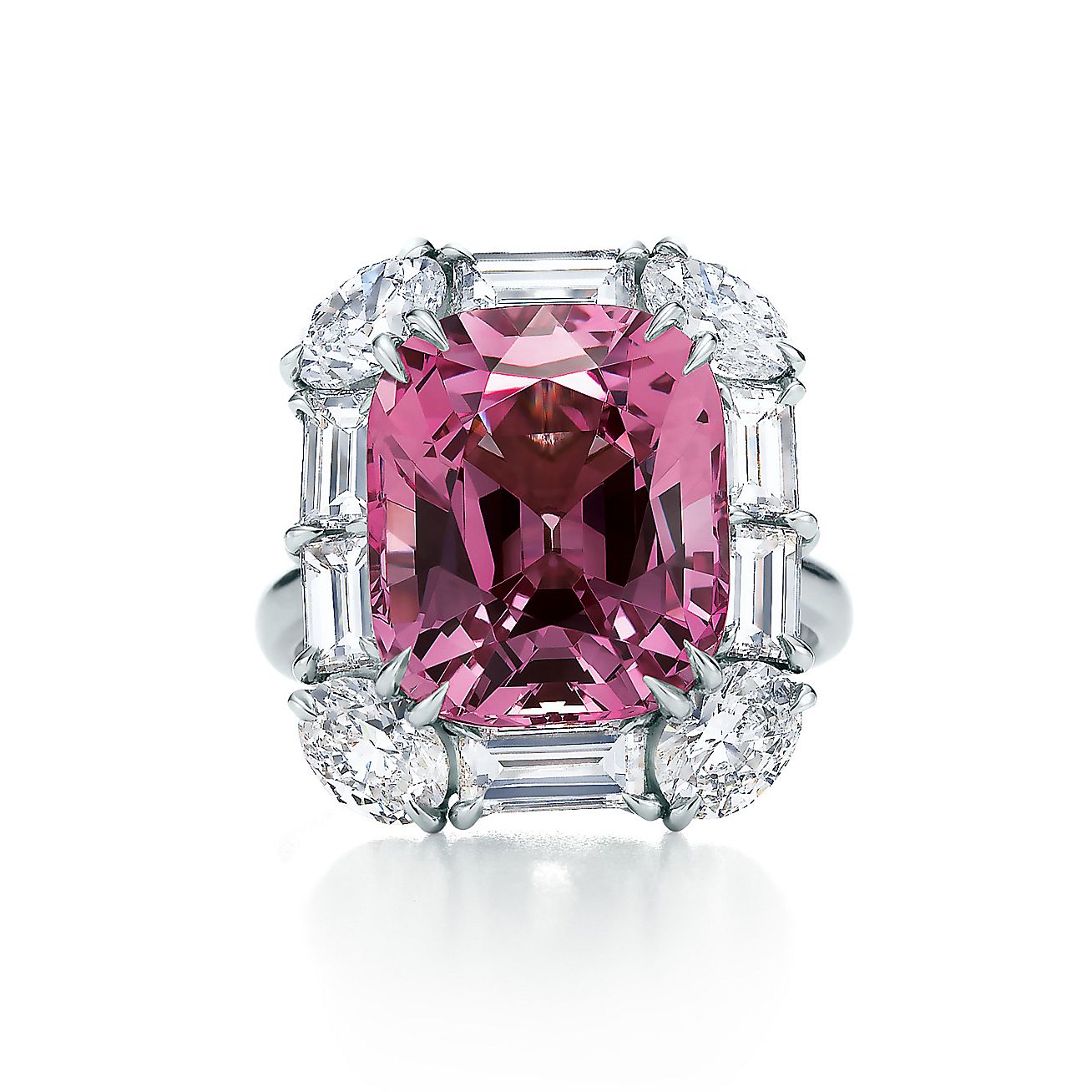 Pink spinel ring in platinum with diamonds. Tiffany & Co.