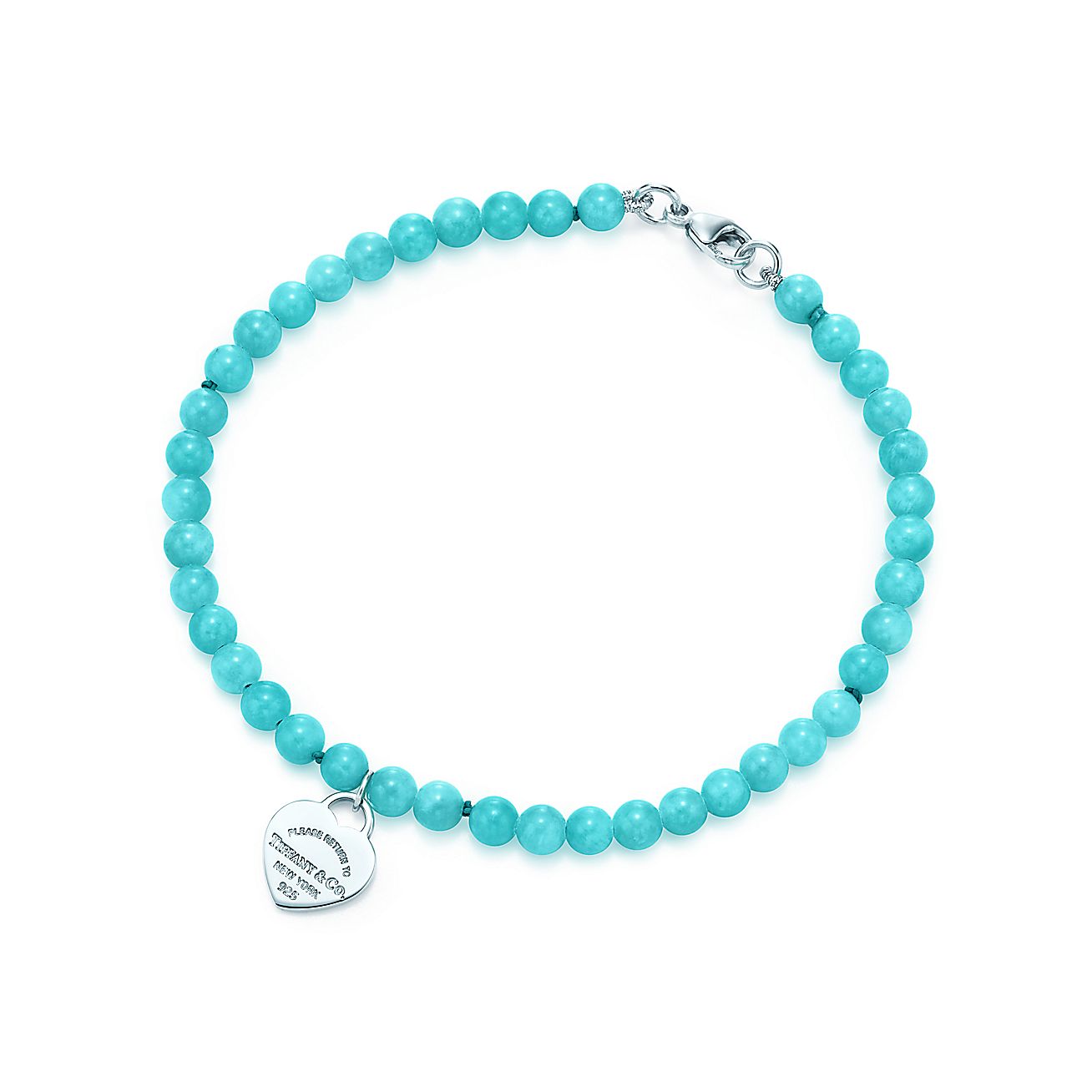 Return to Tiffany™ mini heart tag in silver on an amazonite bead