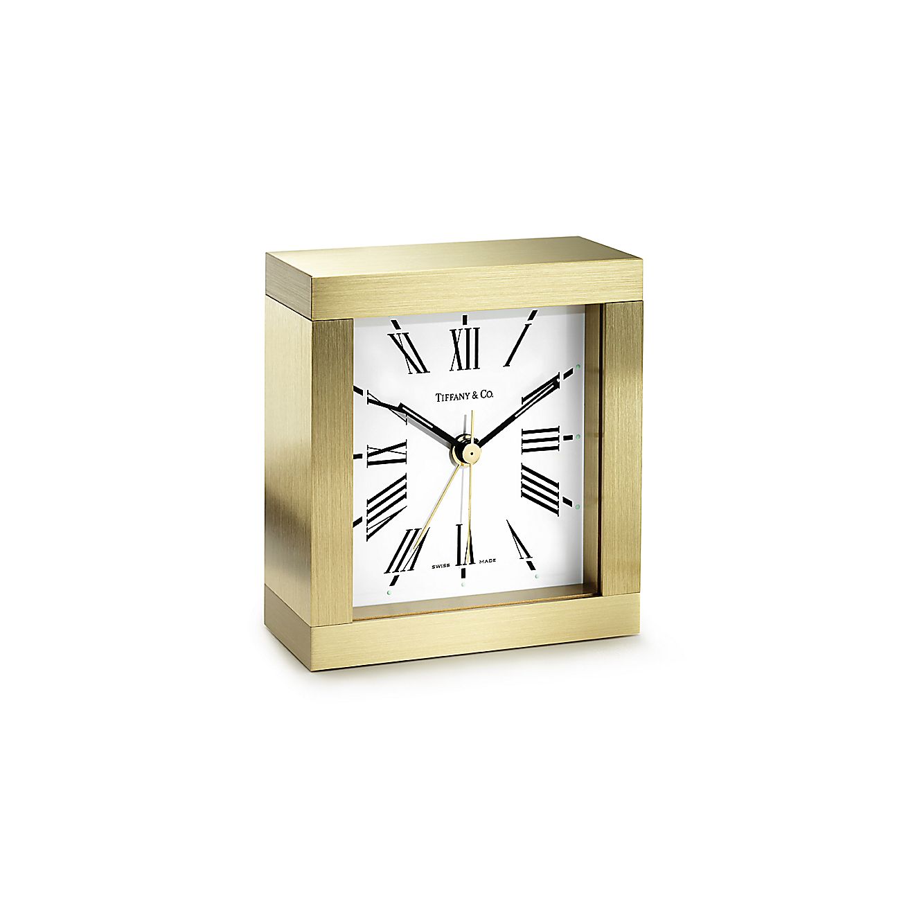 Square alarm clock in brass. Tiffany & Co.