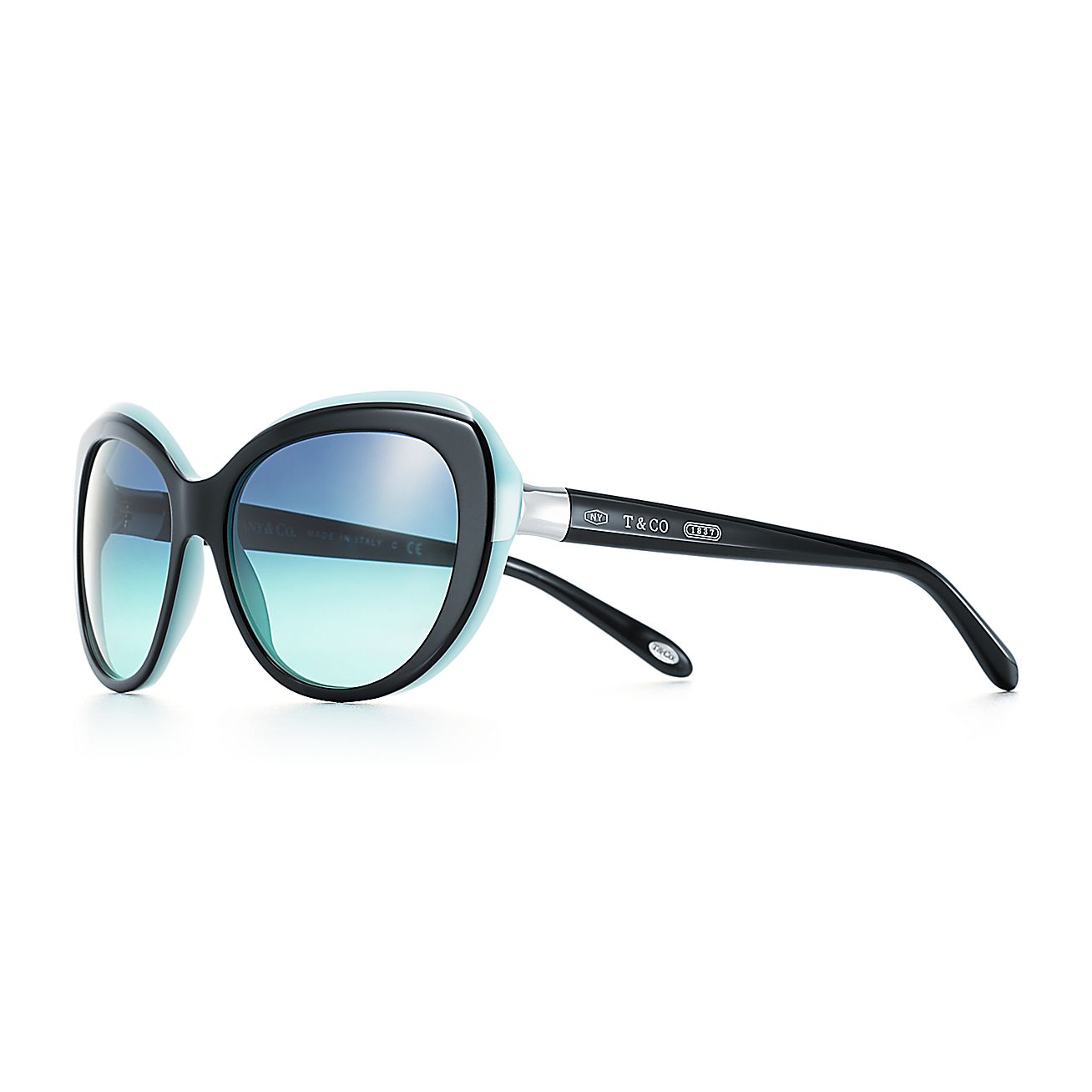 Tiffany 1837™ cat eye sunglasses in black and Tiffany Blue acetate