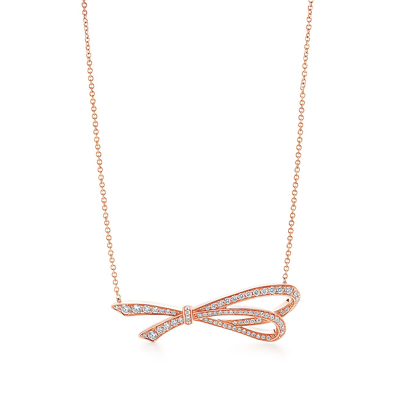 Tiffany Bow pendant in 18k rose gold with diamonds. | Tiffany & Co.