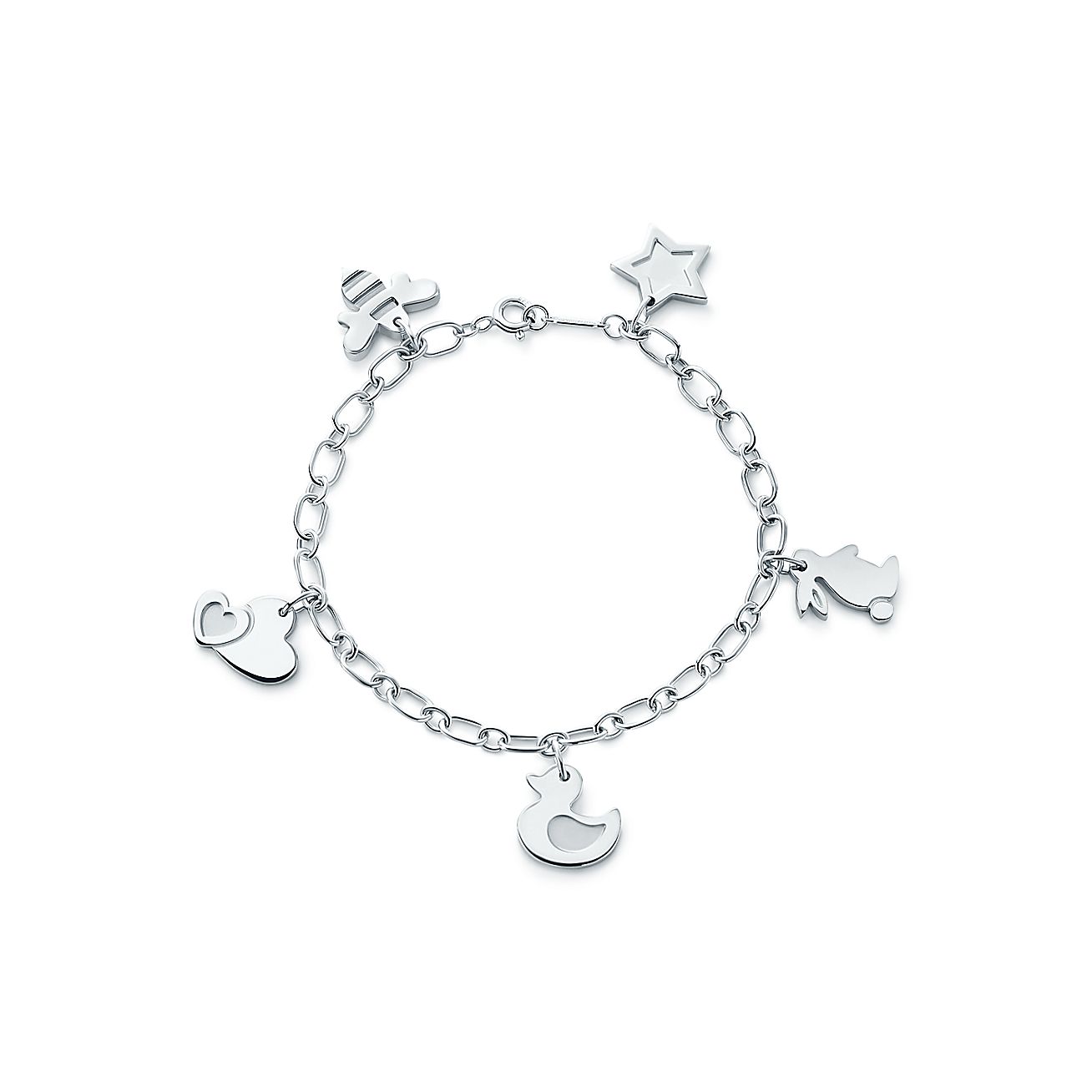 Tiffany Charms fivecharm bracelet in sterling silver. Tiffany & Co.