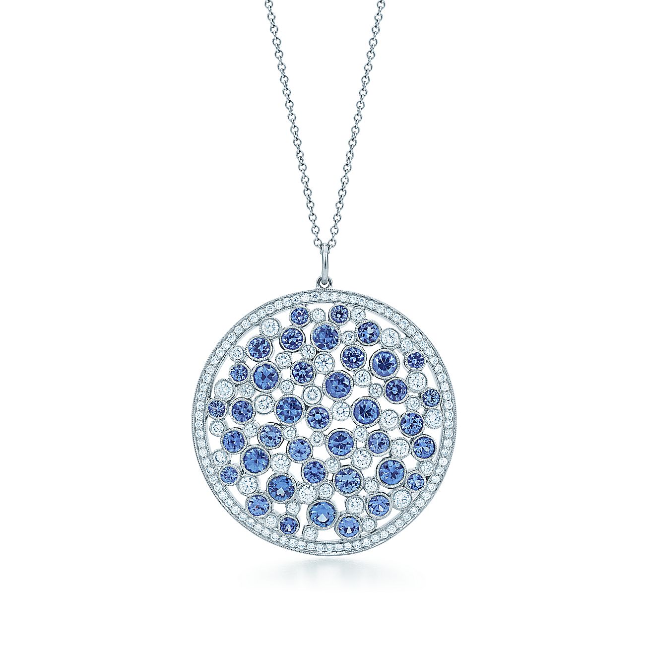 Tiffany Cobblestone medallion pendant in platinum with sapphires and