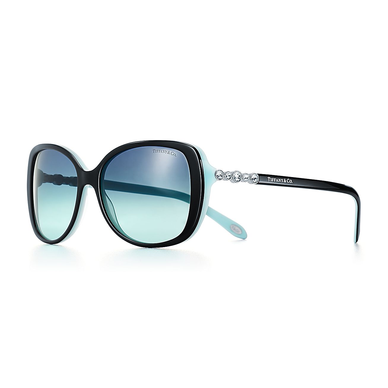 Tiffany Cobblestone rectangular sunglasses in black and Tiffany Blue acetate. Tiffany & Co. Tiffany Cobblestone rectangular sunglasses in black and Tiffany Blue acetate. Tiffany & Co.