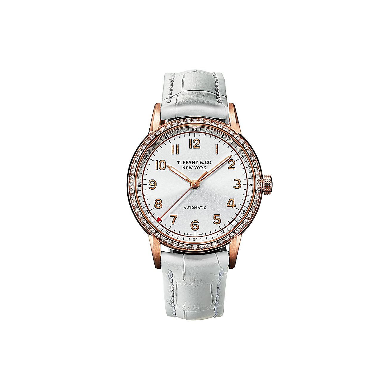 Tiffany CT60® 34 mm women's watch in 18k rose gold with diamonds