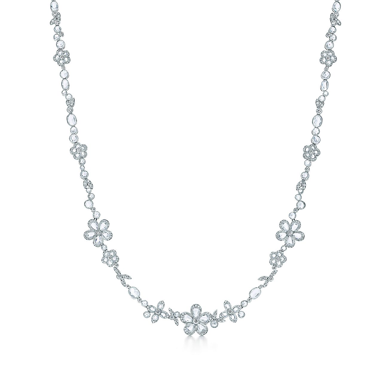 Tiffany Enchant® flower necklace in platinum with diamonds. Tiffany & Co.