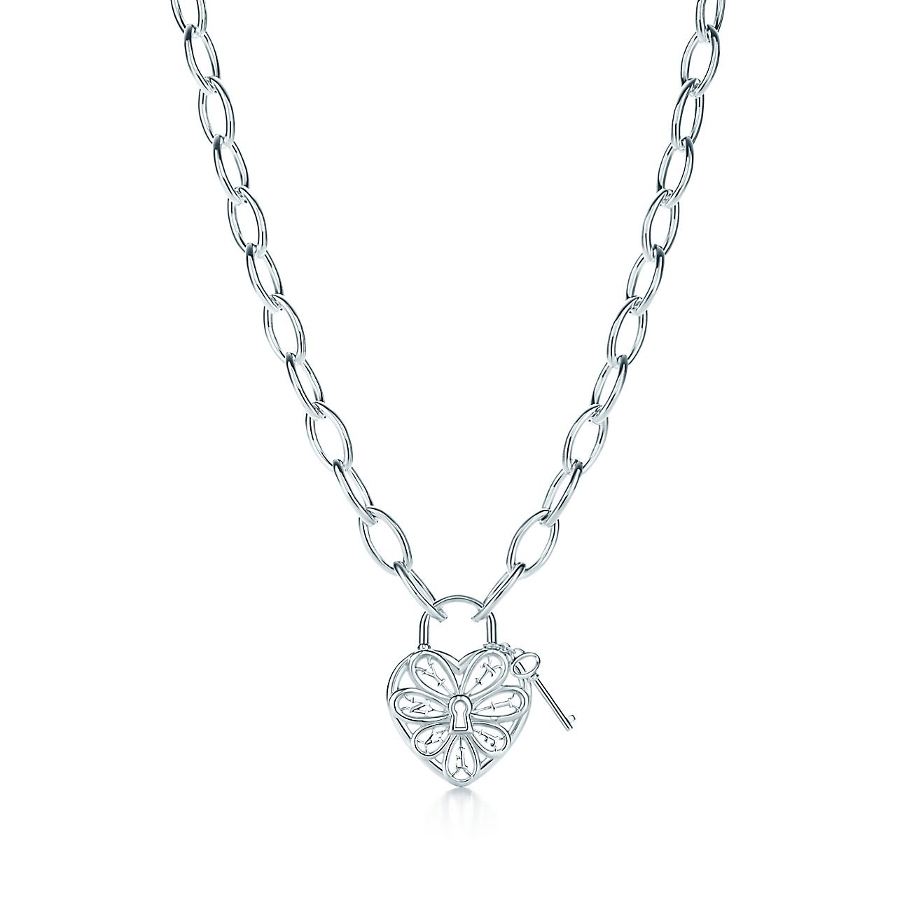 Tiffany Filigree Heart necklace with key in sterling silver. Tiffany