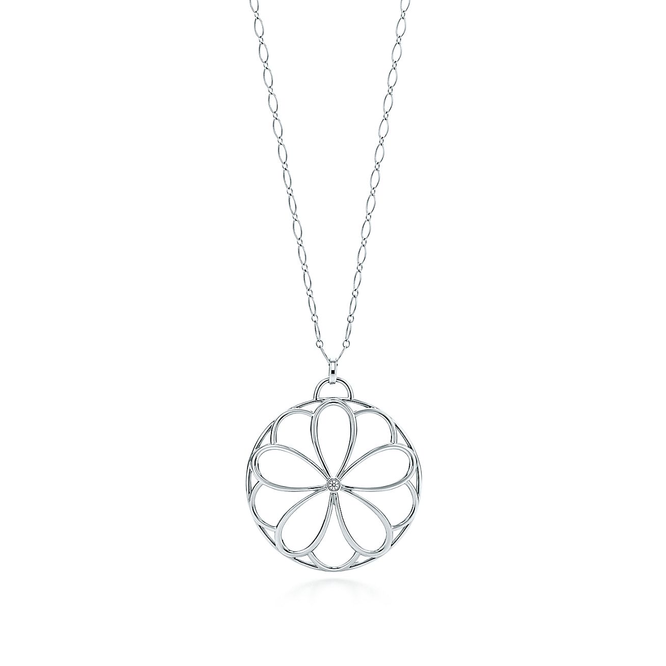 Tiffany Garden medallion pendant in sterling silver with a diamond