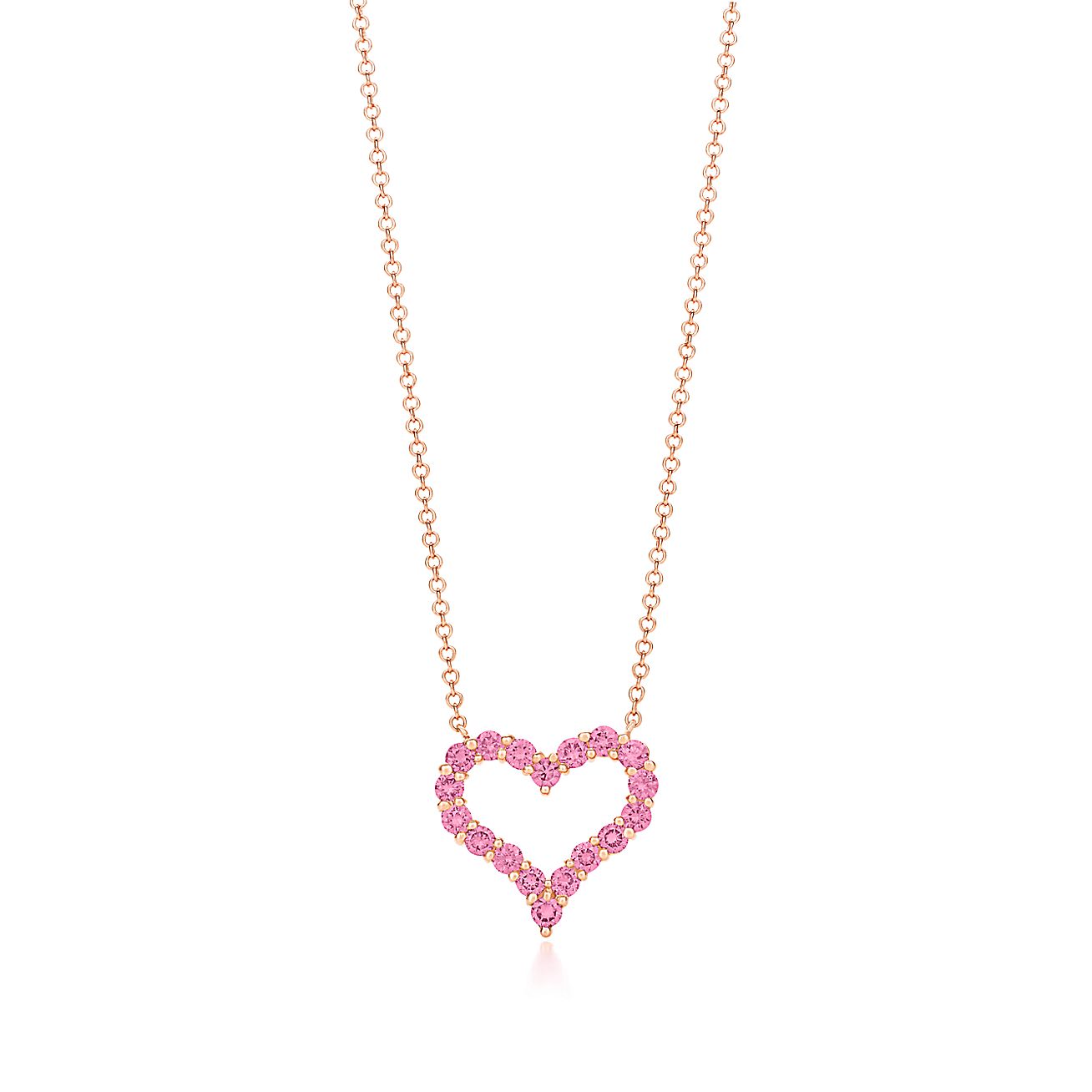 Tiffany HeartsÂ® pendant in 18k rose gold with pink diamonds, small. | Tiffany & Co.