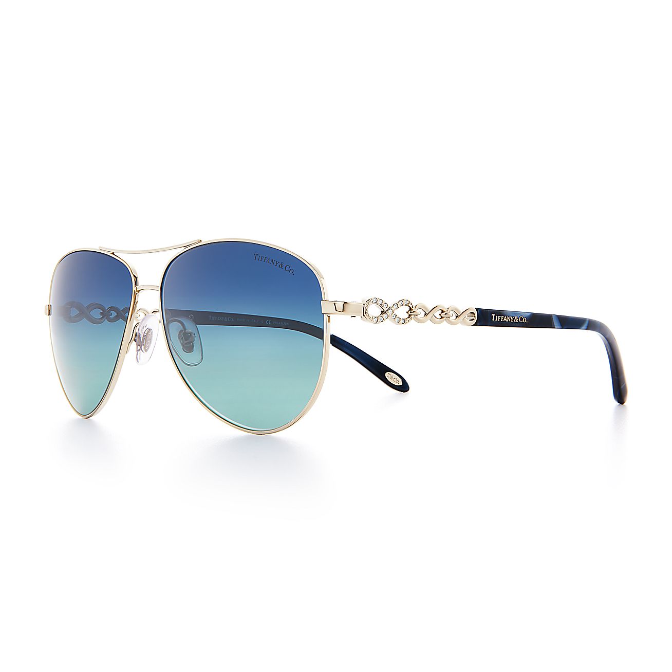Tiffany Infinity aviator sunglasses in pale goldcolored metal and