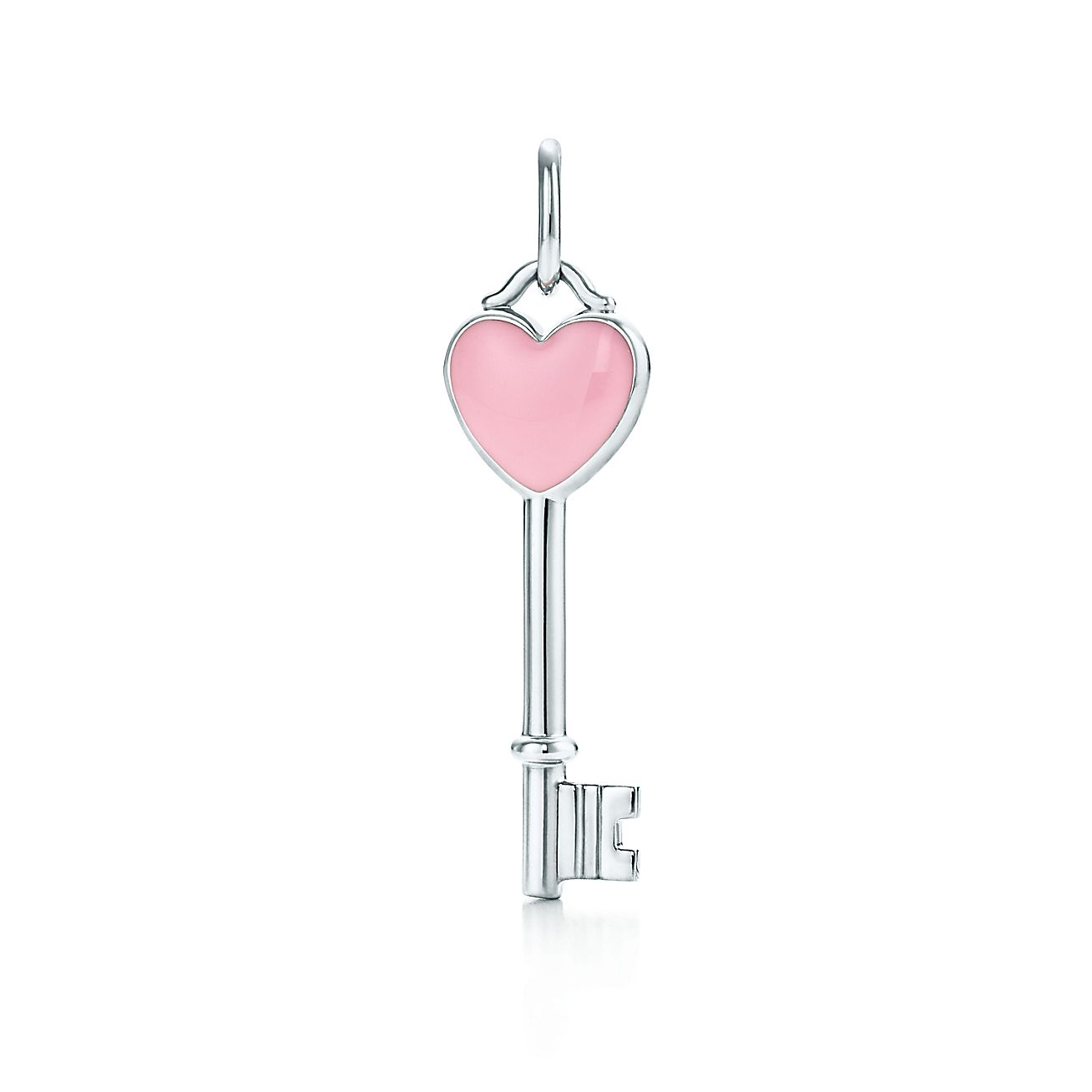 Tiffany Keys heart key charm in silver with pink enamel finish, mini