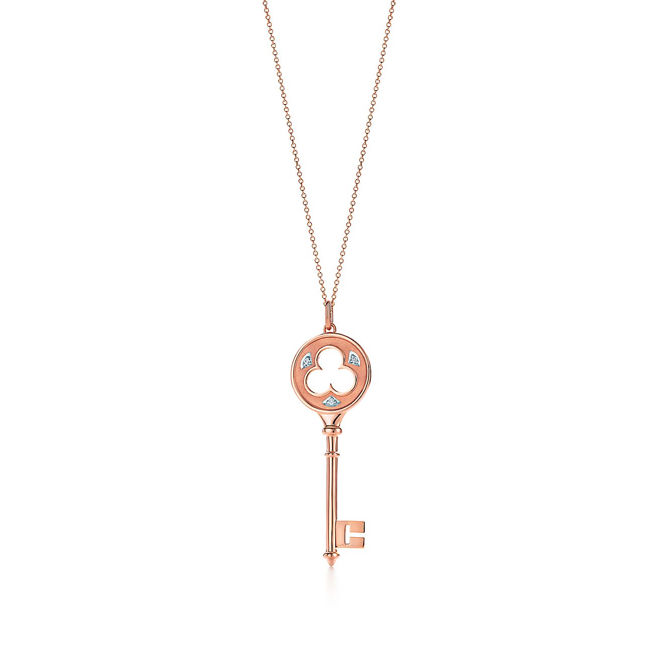 Tiffany Keys clover key pendant in 18k rose gold with diamonds on a