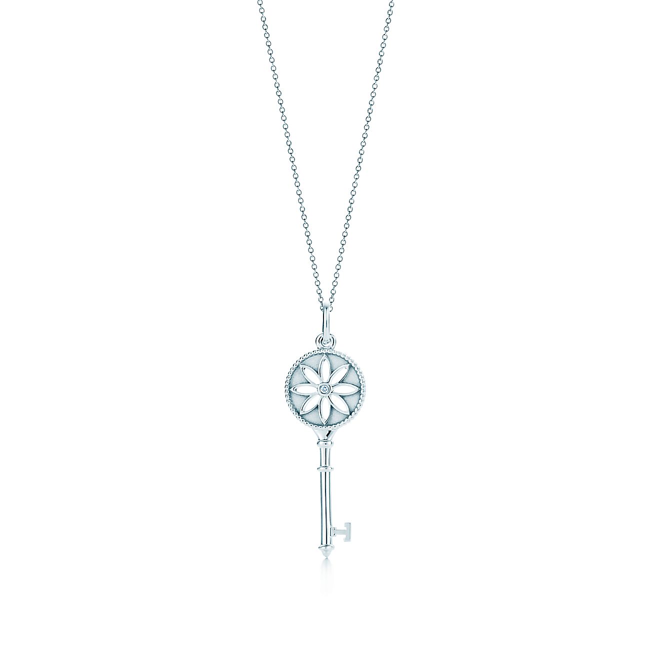 Tiffany Keys daisy key pendant in sterling silver with a diamond