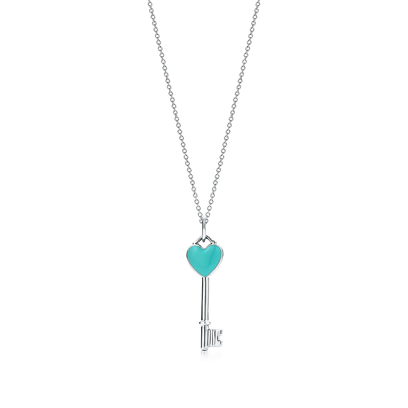 Tiffany Keys heart key charm with enamel finish in sterling silver on a