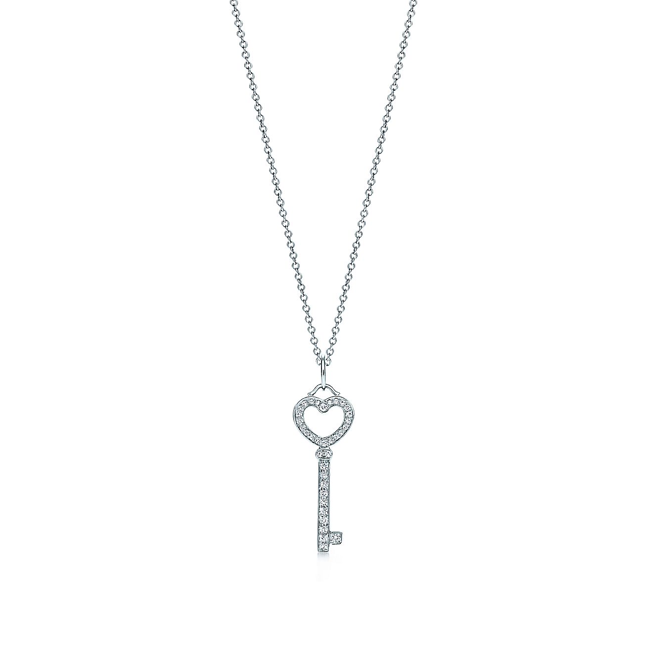 Tiffany Keys heart key charm with diamonds in platinum on a chain
