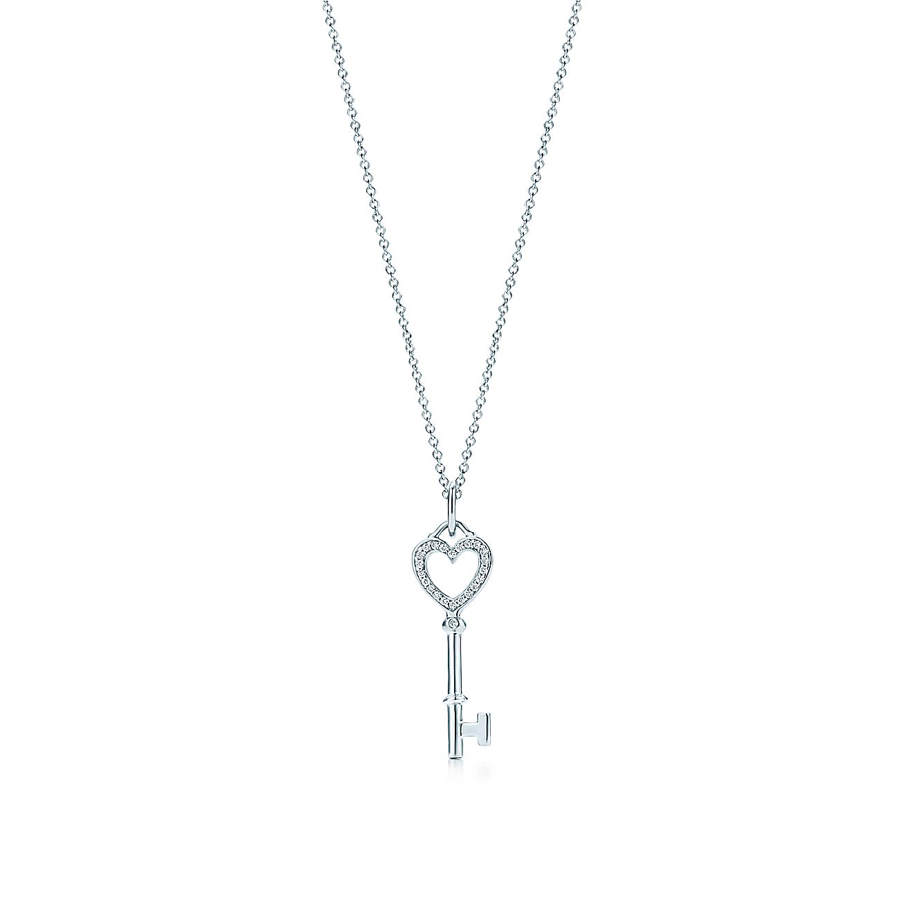 Tiffany Keys heart key charm with diamonds in 18k white gold on a chain