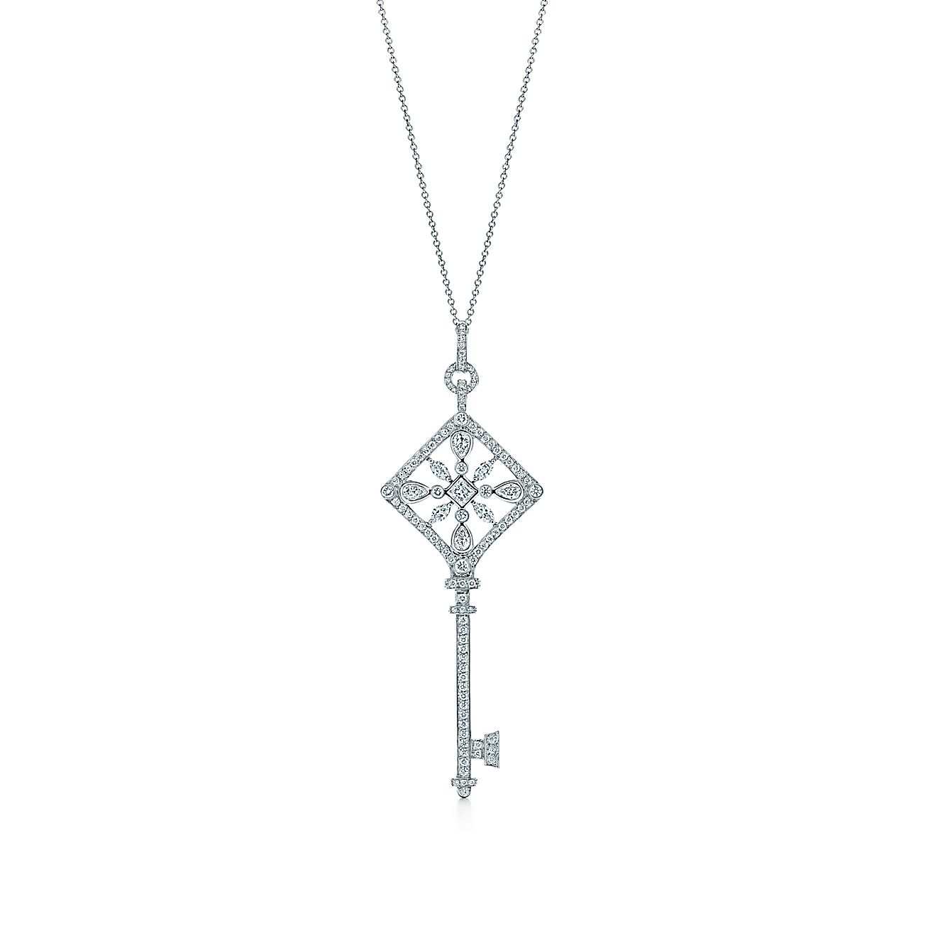 Tiffany Keys kaleidoscope key pendant with diamonds in platinum on a