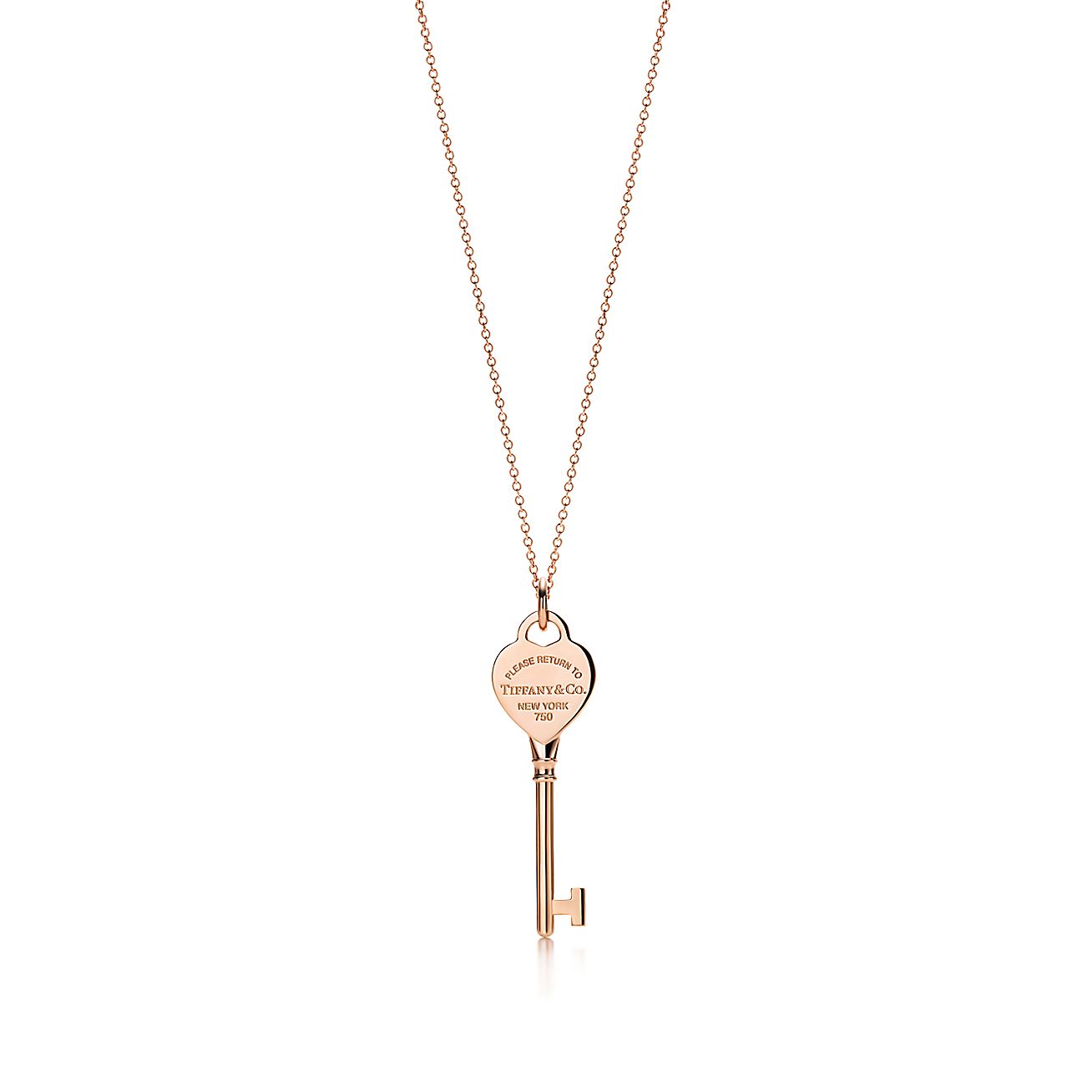 Tiffany Keys Return to Tiffany™ heart key pendant in 18k rose gold on a chain. Tiffany & Co.