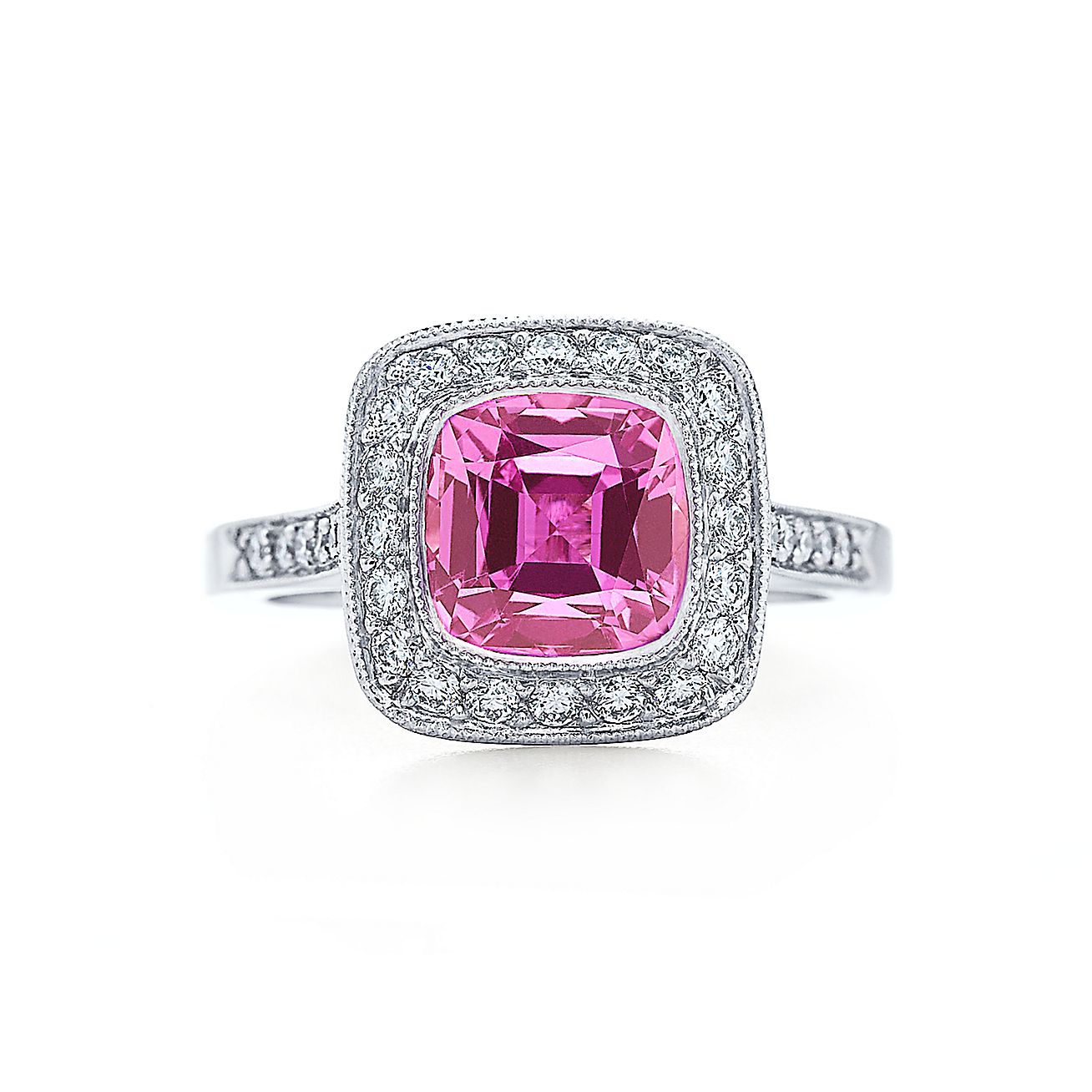 Tiffany Legacy Collection™ ring with a pink sapphire and diamonds in