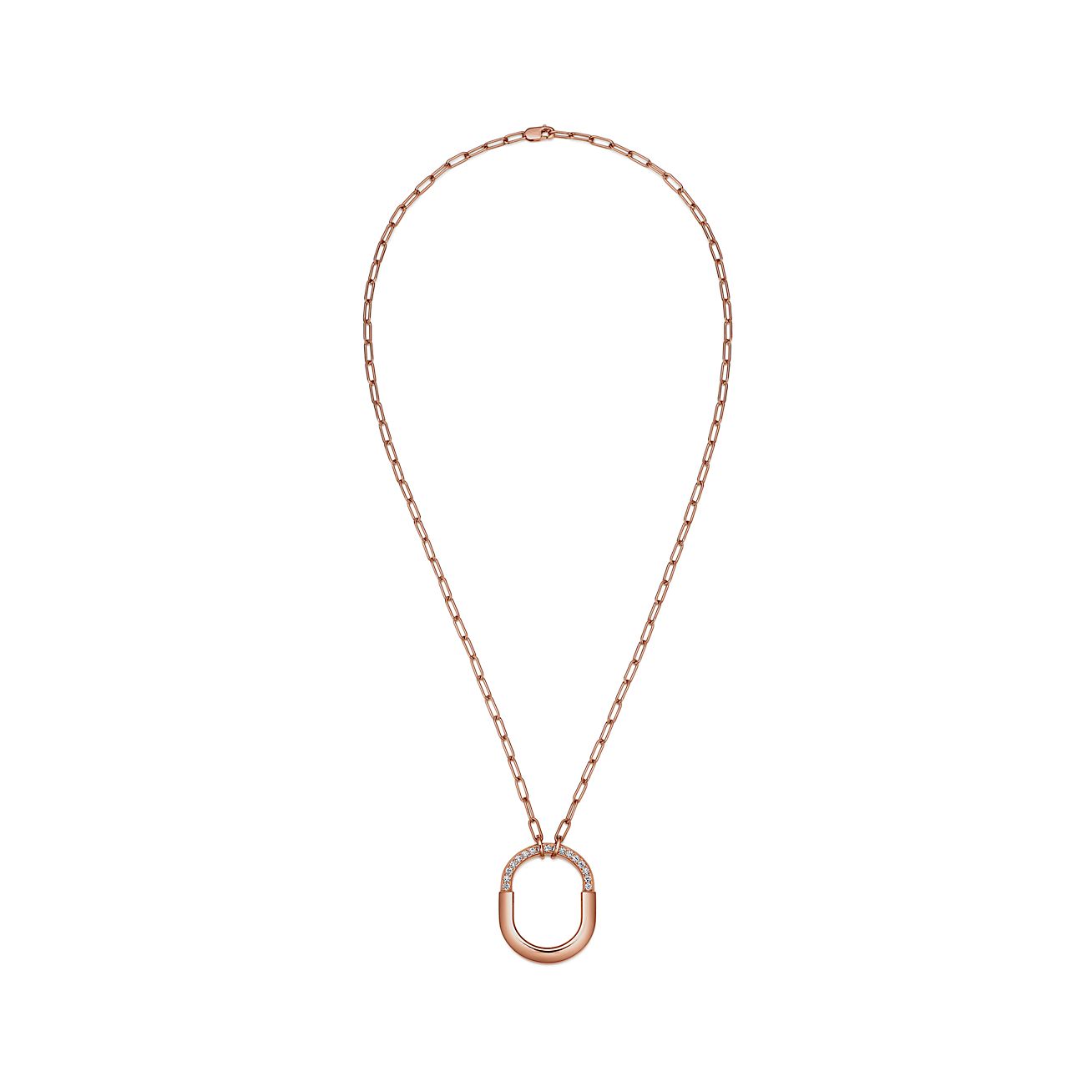 Tiffany Lock Pendant in Rose Gold with Diamonds, Medium - Alternate shot 1