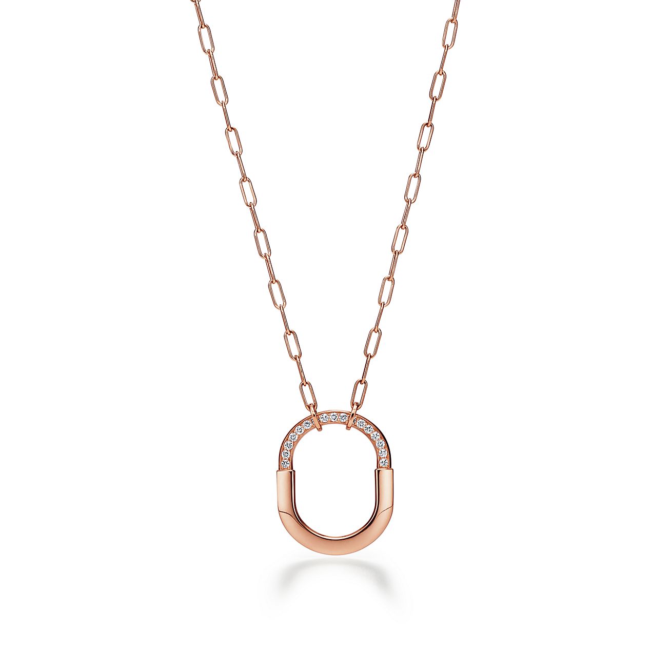Tiffany Lock Pendant in Rose Gold with Diamonds, Medium