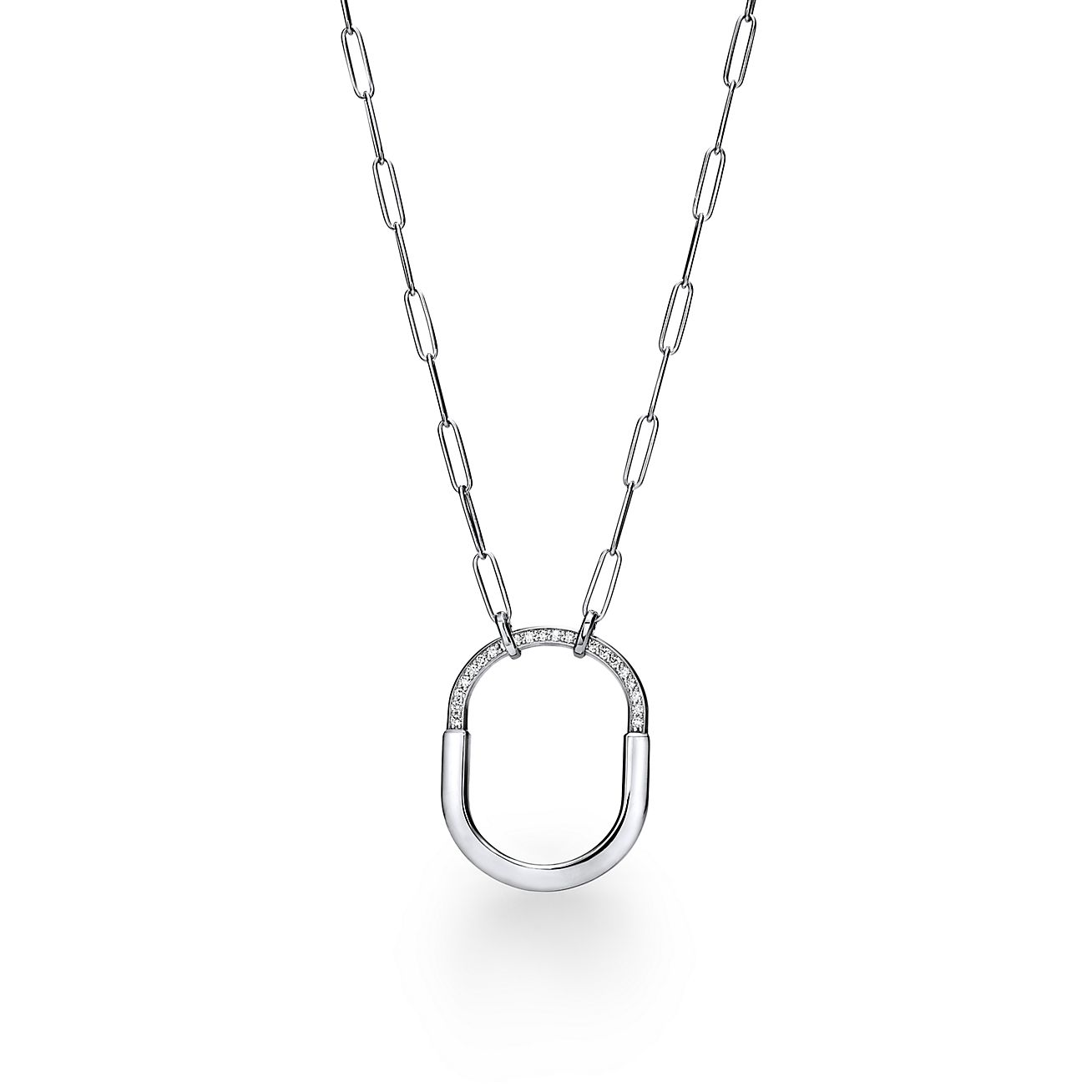 Tiffany Lock Pendant in White Gold with Diamonds, Large