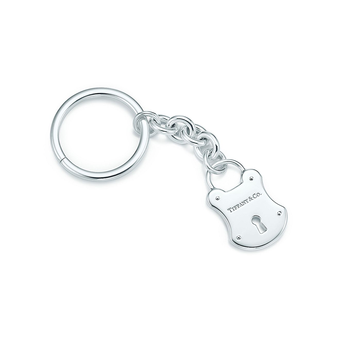 Tiffany Locks emblem lock key ring in sterling silver. Tiffany & Co.