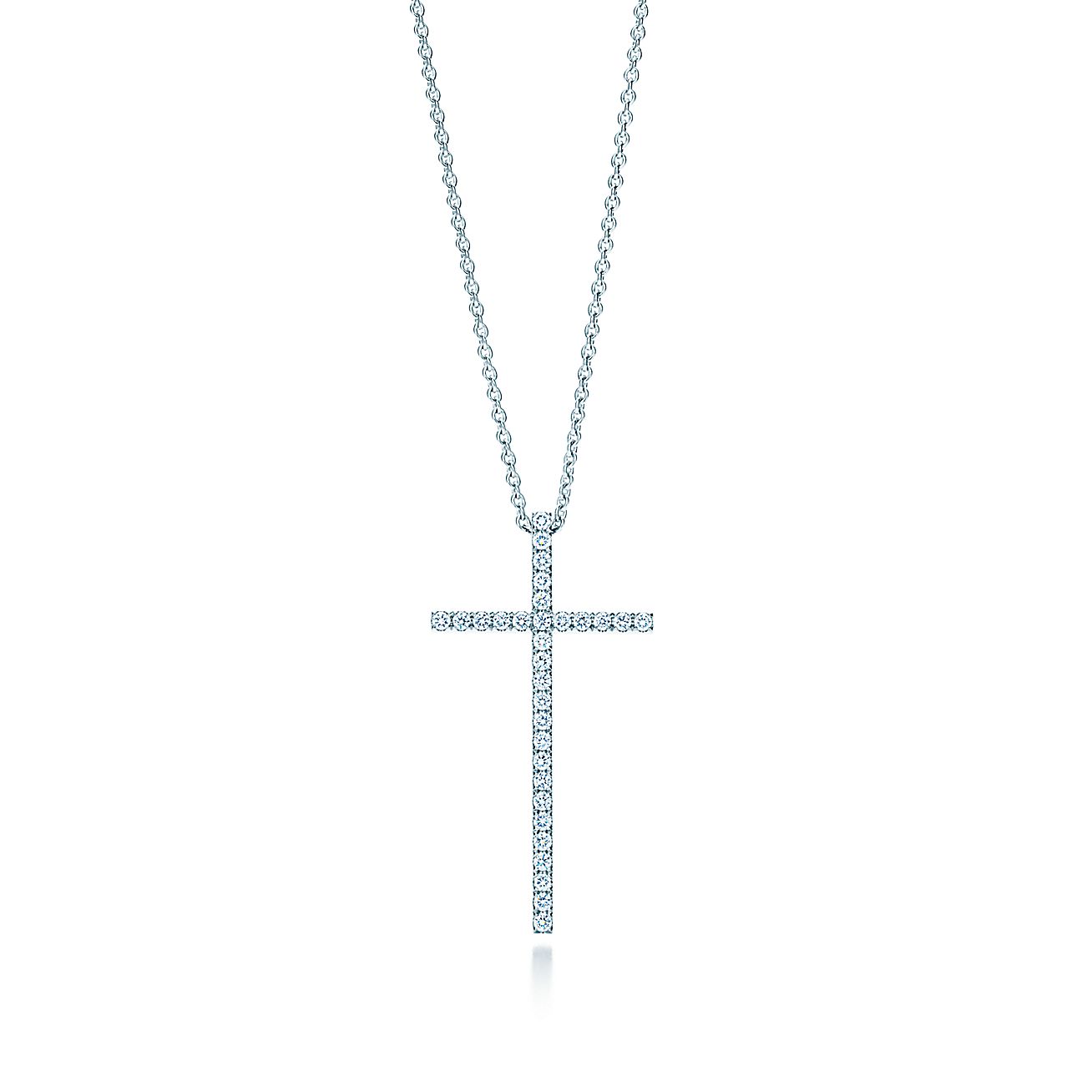 Tiffany Metro cross pendant with diamonds in 18k white gold, large