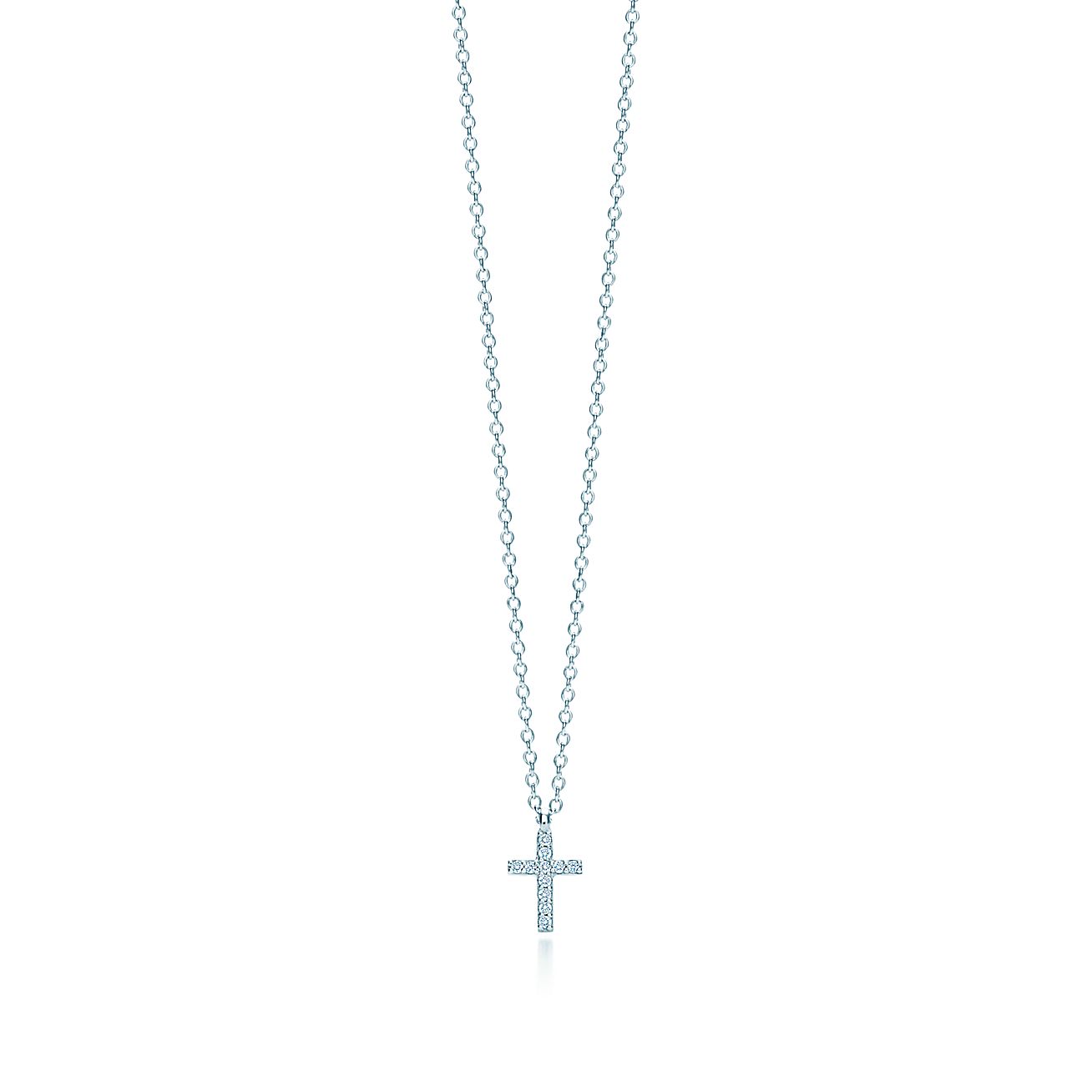 Tiffany Metro Cross Pendant In 18k White Gold With Diamonds Mini Tiffany And Co 0094