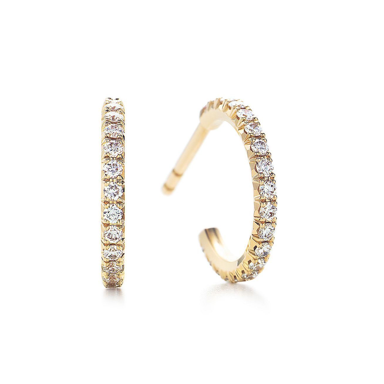Tiffany Metro hoop earrings in 18k gold with diamonds, small. | Tiffany & Co.