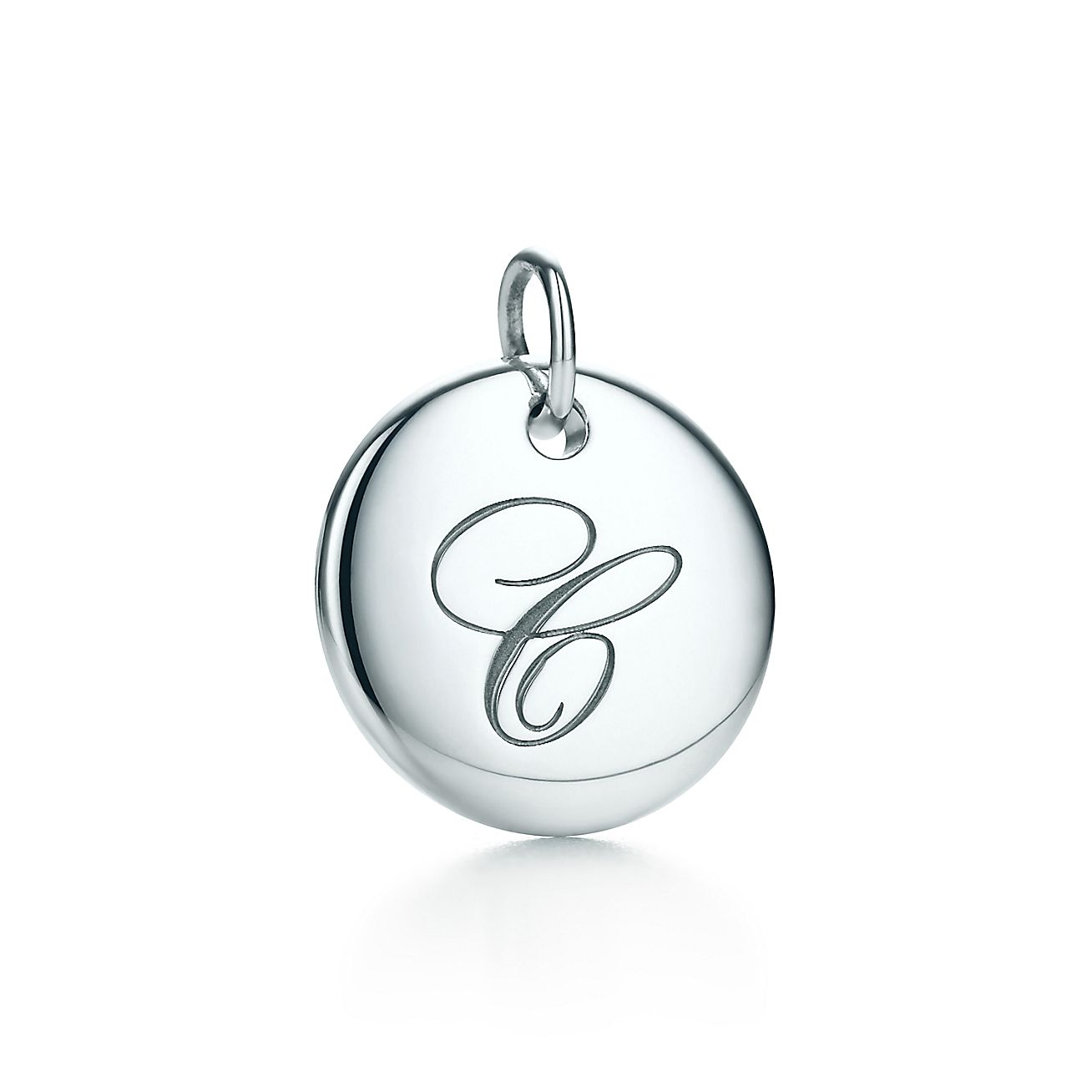 Tiffany Notes alphabet disc charm in silver, small. Letters AZ