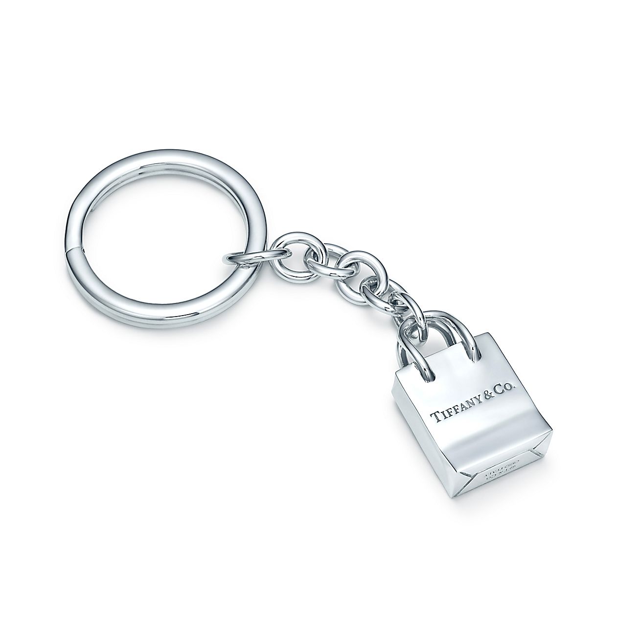 Tiffany Shopping Bag key ring in sterling silver. Tiffany & Co.