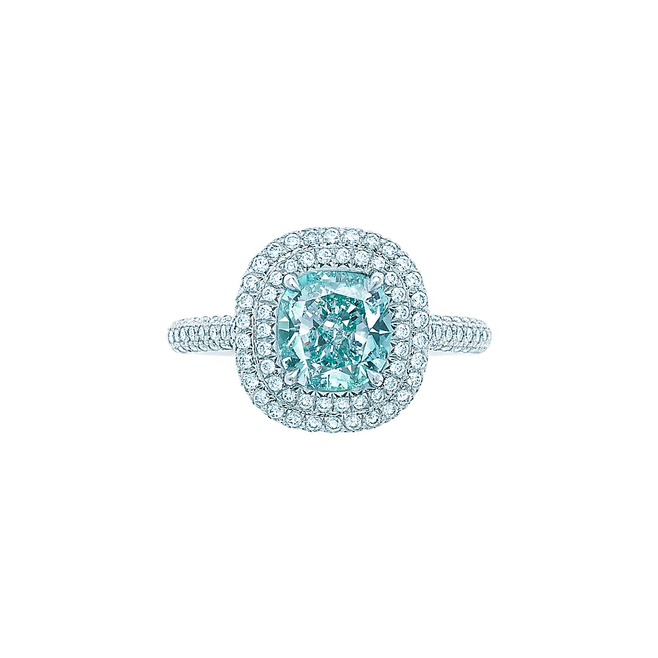 Tiffany Soleste® ring with a 1.66carat Fancy Intense Bluish Green
